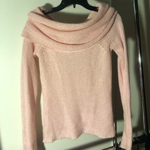 Off the shoulder baby pink sweater